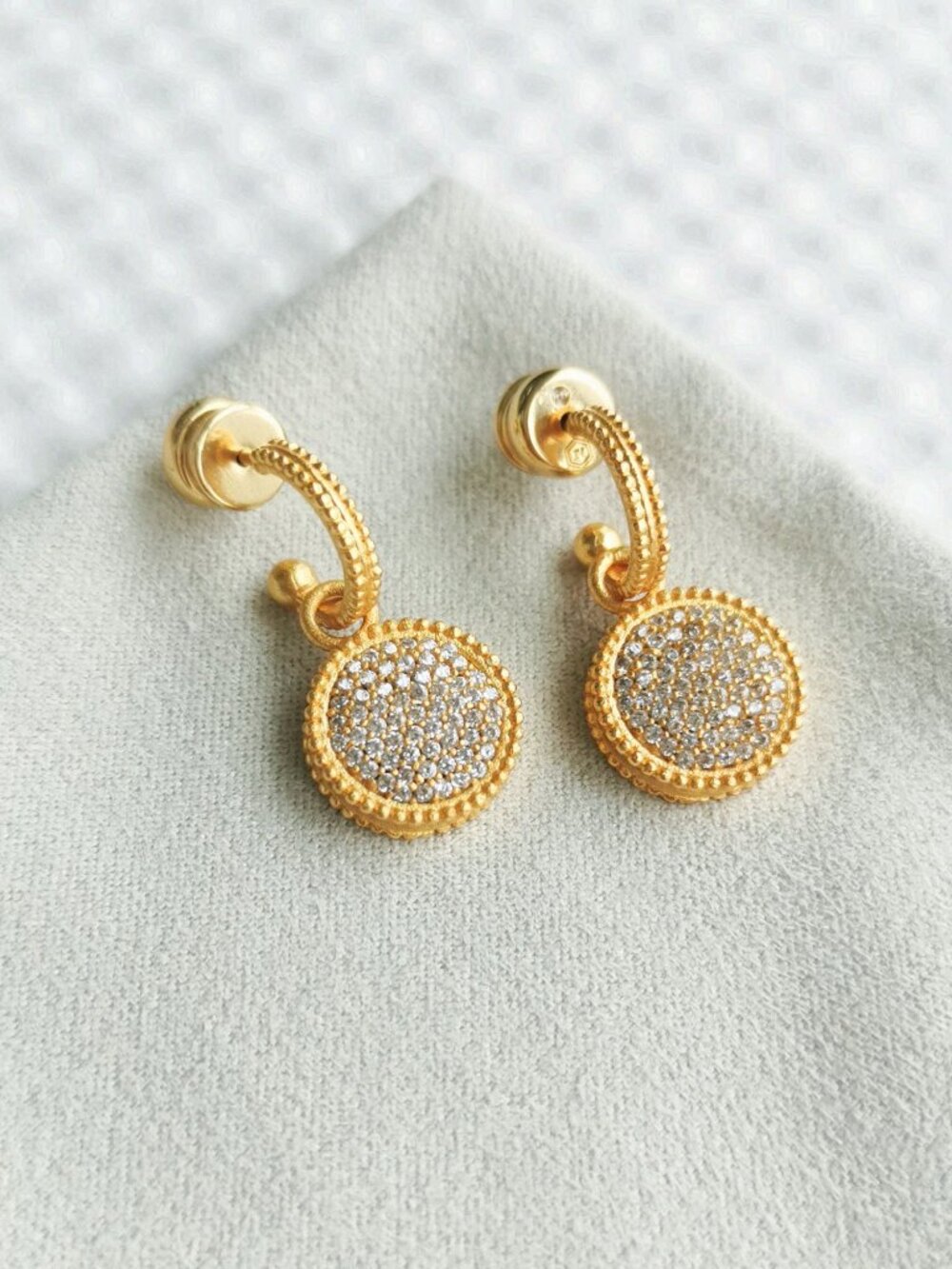 Julie Vos Gold Pavé Cubic Zirconia Fleur-de-Lis Earrings NEW